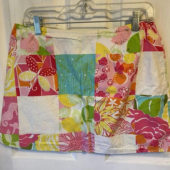 VTG Lilly Pulitzer Reversible Wrap Mini Skirt Floral Butterfly Limes Multi Sz 8 - Picture 2 of 9